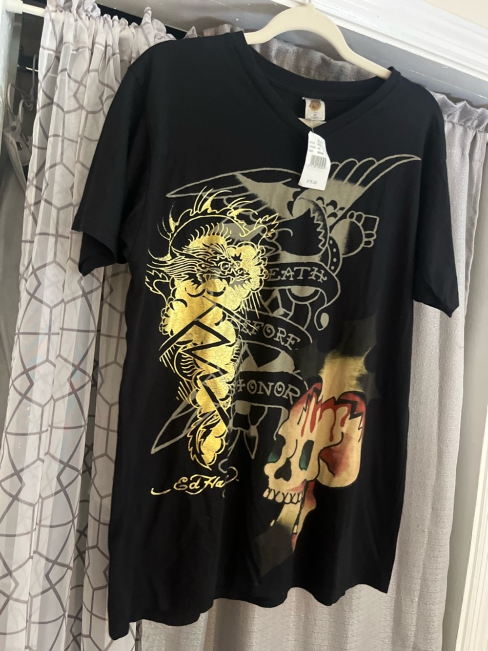 NWT Ed Hardy Black Short-Sleeve Tee M Death Before Honor Skull Graphic